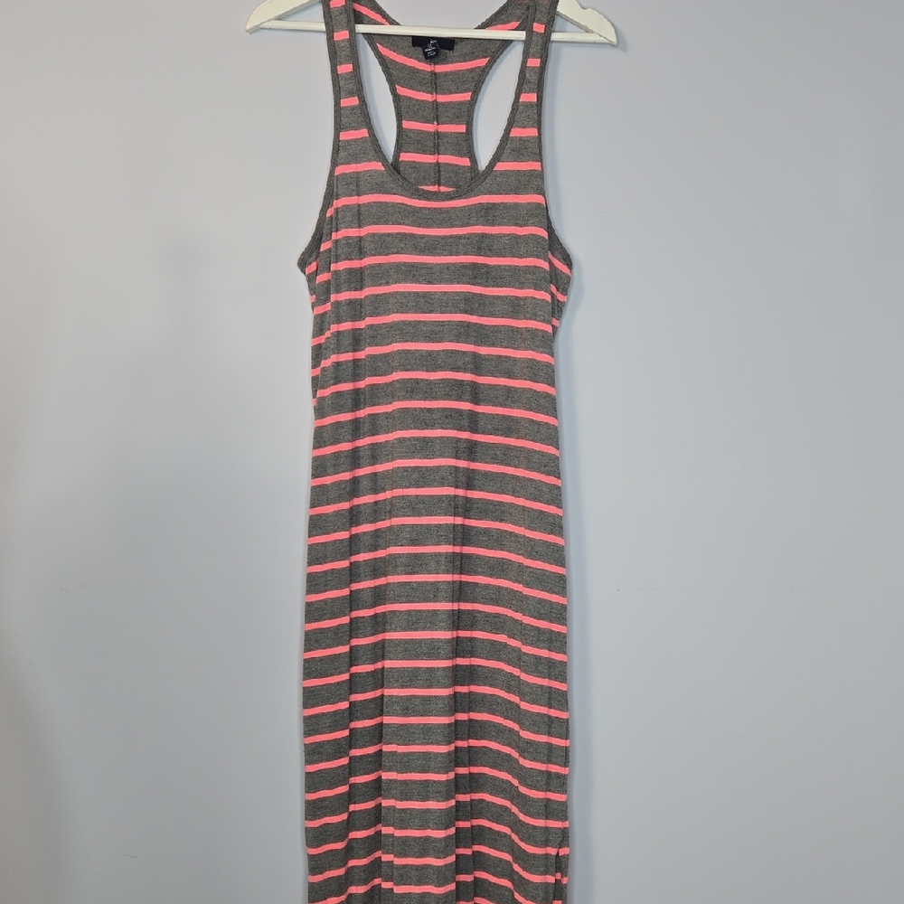 GAP Sleeveless Maxi Dress with Gray and Pink Stripes